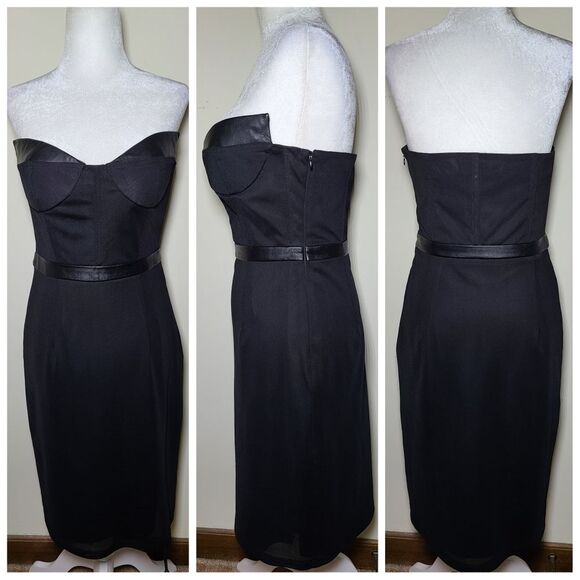 NWOT|Blaque Label Black Mesh & Leather Strapless Dress, MEDIUM - Picture 2 of 10